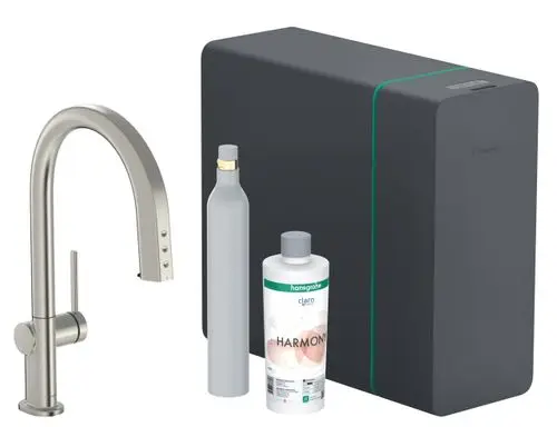 Hansgrohe HG Aqittura M91 SodaSystem 210, Ausziehauslauf, 1jet, sBox, Starter Set Edelstahl Finish, 76806800, Artikel in Kategorie